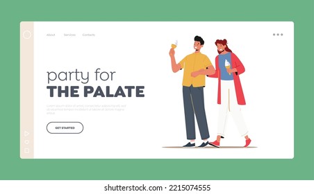 Romance, Love, Leisure Landing Page Template. Couple Enjoying Ice Cream Palate, Man And Woman Characters Dating and Walking In Park, Eating Icecream, Holding Hands. Cartoon People Vector Illustration