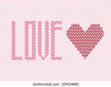Romance with love text and heart shape knitted design illustration vector