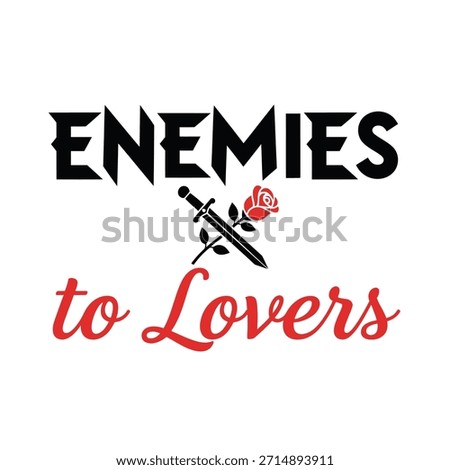 Romance novel trope vector design Enemies to Lovers with red heart icon for book reader t-shirt print isolated.