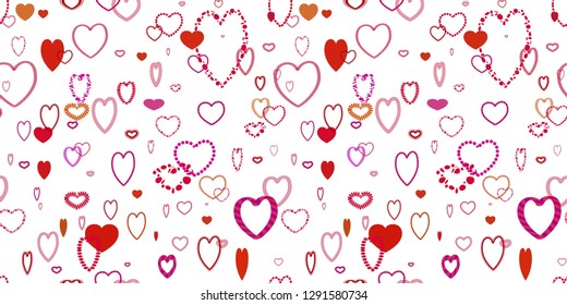 Romance pattern with different hearts, repeating tile. vector