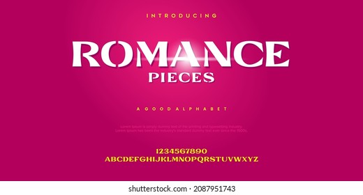 ROMANCE Pieces Modern alphabet font. typography font and with numbers. vector illustration