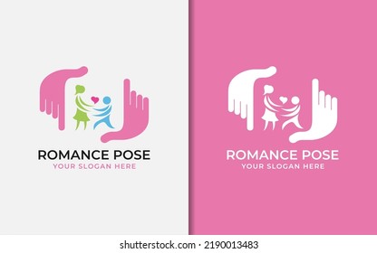 Romance Pose Logo Design. A man who is Expressing Love to his Women Partner Combined with Two Hand Pose Shape Concept.