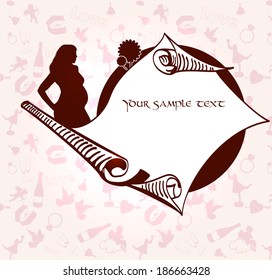 Romance and pregnancy vector medallion with romantic background