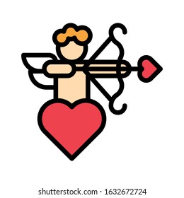 romance related cupid with hearts and wings vector with editable stroke