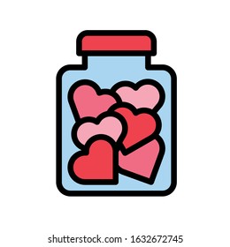 romance related hearts in jam jar vector with editable stroke