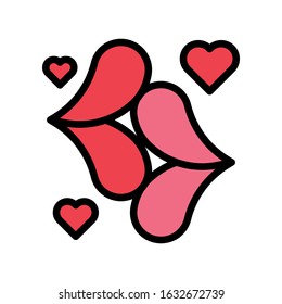 romance related lips kiss with heart vector with editable stroke