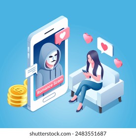 Romance Scam Isometric Color Illustration