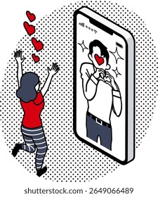 Romance Scam: Mulher apaixonada por um homem em seu telefone