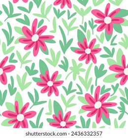Romance seamless pattern with meadow of daisies