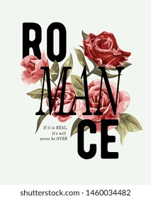 romance slogan with red rose illustration