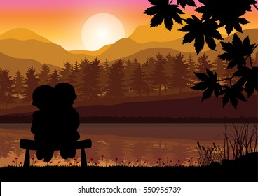 Romance at sunset, Vector illustrations