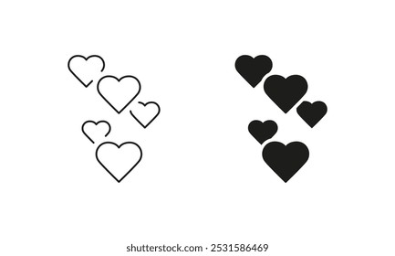 Romance Symbol. Valentine Day Sign. Like Button In Social Media Pictogram. Heart Set Line and Silhouette Icon Set. Love, Happy, Editable Stroke. Isolated Vector Illustration.