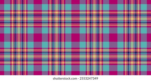 Romance tartan background texture, list check vector textile. Christmas card fabric plaid seamless pattern in pink and teal colors palette.