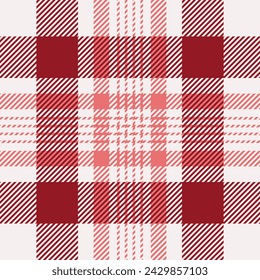 Romance textile texture check, feminine seamless background fabric. Long vector plaid tartan pattern in red and white colors palette.