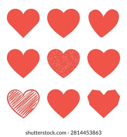 Romance themed element pack with a minimalist style, featuring various heart shapes, textured fills, and scribble patterns.