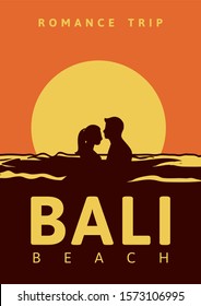 romance trip bali beach poster design illustration vintage retro style