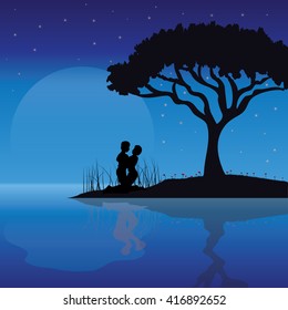 Romance Under the Moon, Vector illustrations