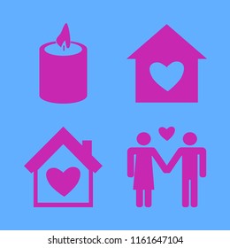 romance vector icons set. with house heart, man woman love and candle in set