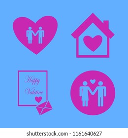 romance vector icons set. with man woman love, house heart and heart envelope in set