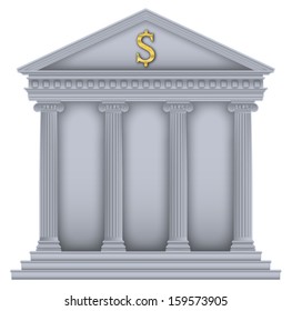 Roman/Greek Temple with ionic columns, money symbol , high detailed with outline