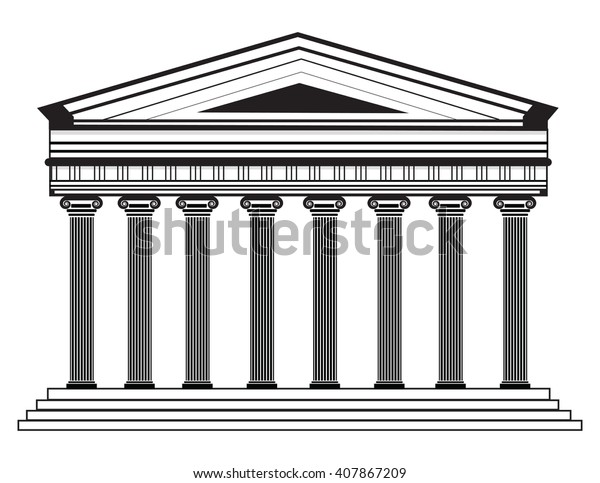 Roman/Greek Vector Pantheon\
temple with Doric columns. High detailed architecture frontal\
view