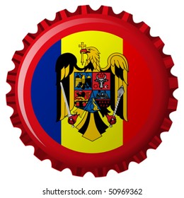 romania abstract flag on bottle cap, isolated on white background; vector art illustration