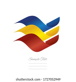 Romania abstract flying wavy flag blue yellow red ribbon logo icon banner