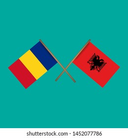 Romania and albania crossed flags.Language learning or travel concept. flat design.