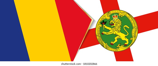 Banderas de Rumania y Alderney, dos banderas vectoriales símbolo de relación o enfrentamiento.
