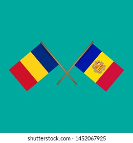 Romania and Andorra crossed flags.Language learning or travel concept. flat design.