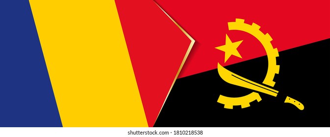 Romania and Angola flags, two vector flags symbol of relationship or confrontation.