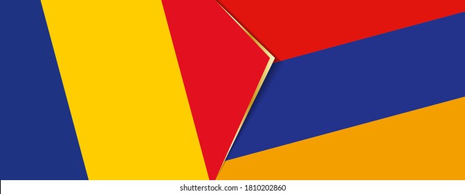 Rumänien und Armenien - zwei Vektorflaggen - Symbol für Beziehung oder Konfrontation.