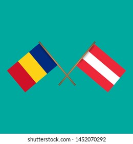 Romania and Austria crossed flags.Language learning or travel concept. flat design.