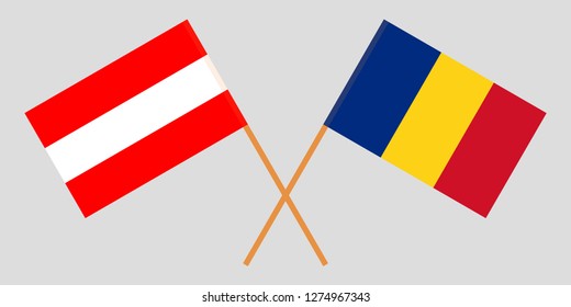 Romania and Austria. The Romanian and Austrian flags. Official proportion. Correct colors. Vector illustration