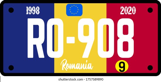 Romania automobile license plate on white background. Country license plate series.