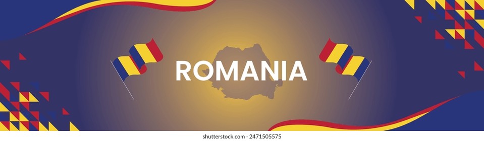 Romania banner modern design with flags colorful yellow red blue illustration