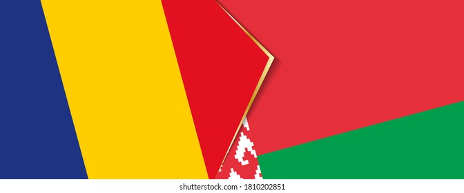 Romania and Belarus flags, two vector flags symbol of relationship or confrontation.