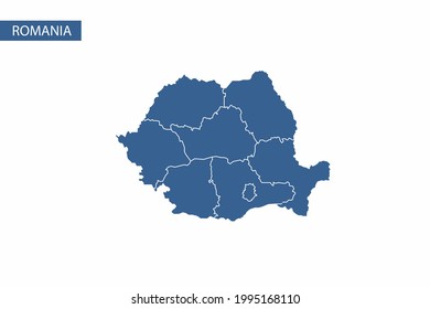 Mapa azul de Rumania vector detallado.