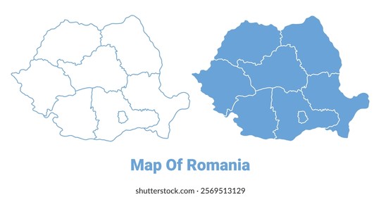 Romania Blue map flat regions border outline vector illustration