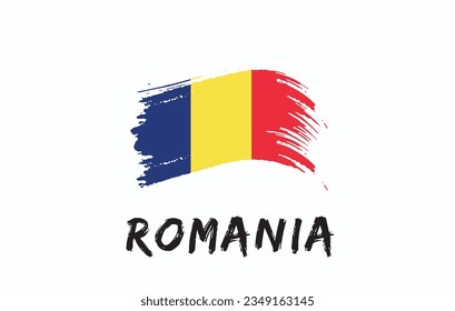 Romania brush painted national country flag Painted texture white background National day or Independence day design for celebration Vector illustration