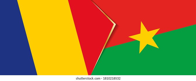 Romania and Burkina Faso flags, two vector flags symbol of relationship or confrontation.