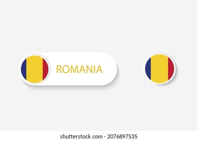 Romania button flag in illustration of oval shaped with word of Romania. And button flag Romania. 