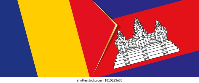 Rumänien und Kambodscha Flaggen, zwei Vektorflaggen Symbol für Beziehung oder Konfrontation.