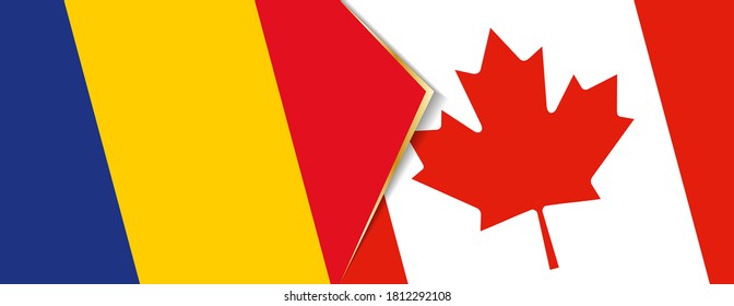 Romania and Canada flags, two vector flags symbol of relationship or confrontation.