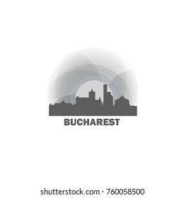Romania capital Bucharest sunrise sunset city panorama landscape skyline flat icon logo