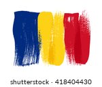 Romania colorful brush strokes painted national country Romanian flag icon. Painted texture.