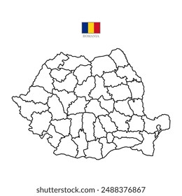 romania contour map background with states. belgium contour map isolated on white background. Vector illustration Europe