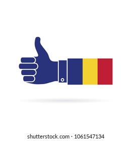 Romania country flag thumbs up vector icon