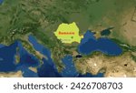 Romania country map and Bucharest, its capital city on the world background. The Dracula and his castle, Danube Delta, painted churches of Moldavia are some of famous vacation spots worth for tourists