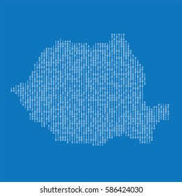 Romania country map made from digital binary code